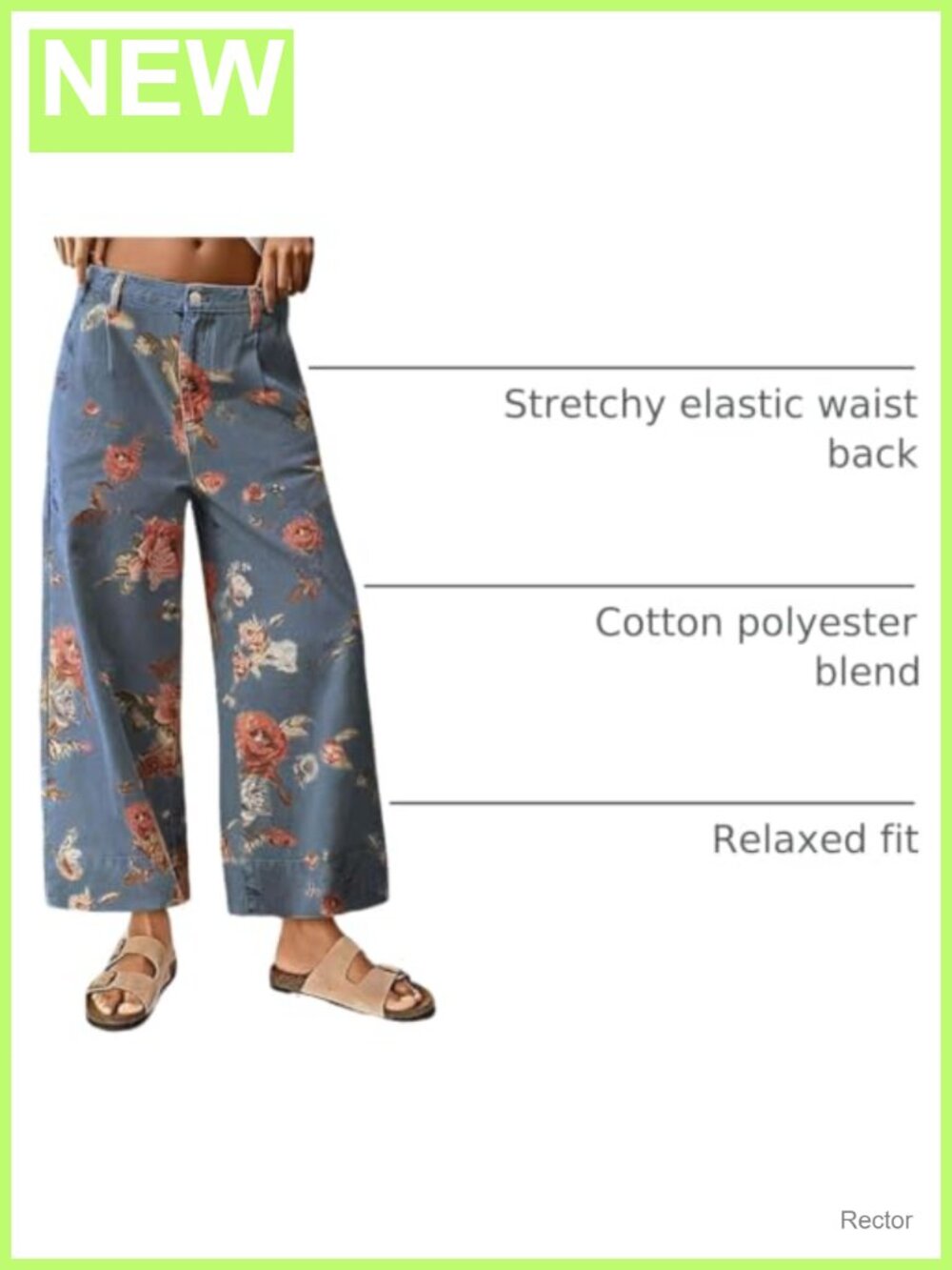 Mid Rise Cropped Wide Leg Floral Jeans Baggy Ankle Denim Capris - Picture 3 of 6